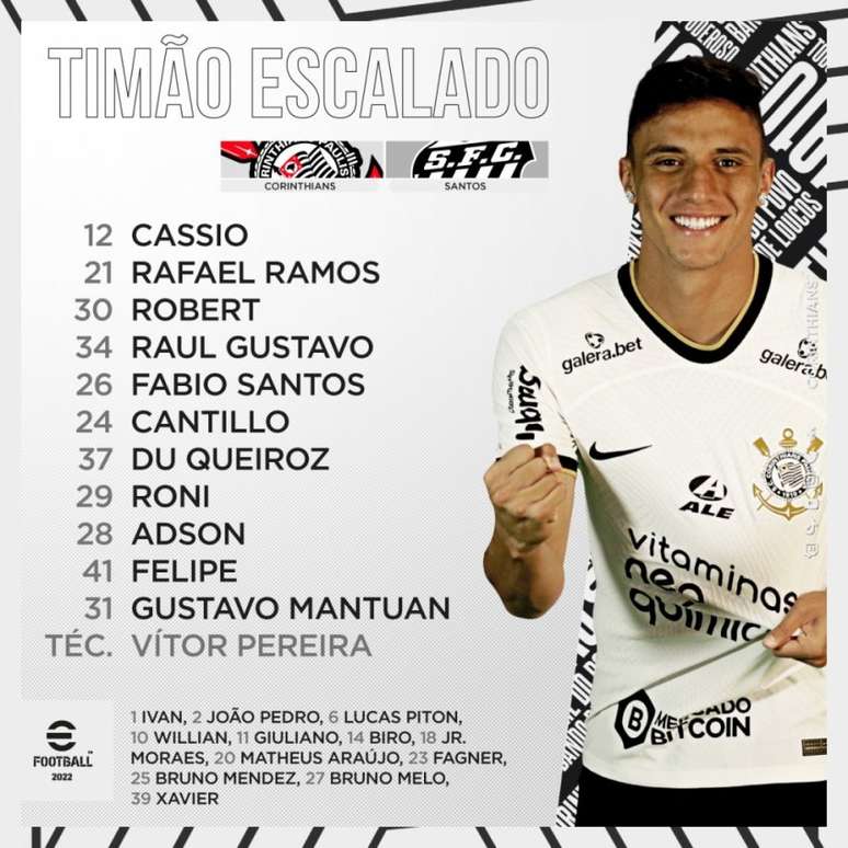 Corinthians definido para encarar o Santos pelo Brasileirão (Foto: Divulgação/Corinthians)