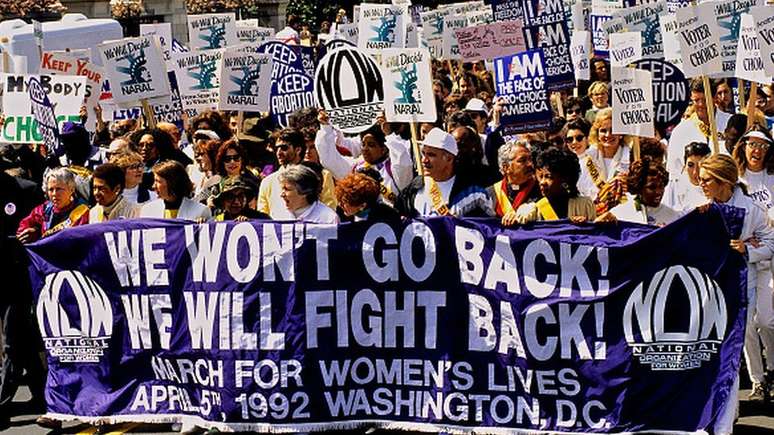 Protesto pela manutenção do direito ao aborto nos EUA no início dos anos 1990