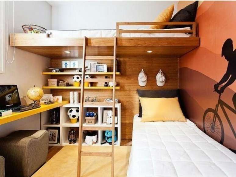 23. Beliche em L para quarto com escrivaninha planejada &ndash; Foto Sesso e Dalanezi Arquitetura