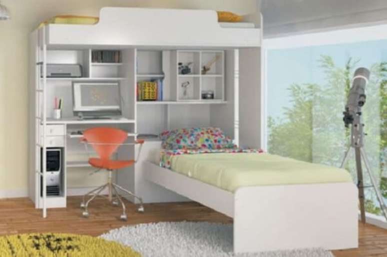 20. Beliche em l com mesa de estudo para quarto infantil &ndash; Foto Casa e Constru&ccedil;&atilde;o