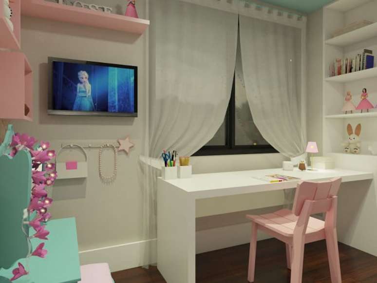 58. Mesa de estudo para quarto feminino e infantil &ndash; Foto Arco Armazen Coletivo