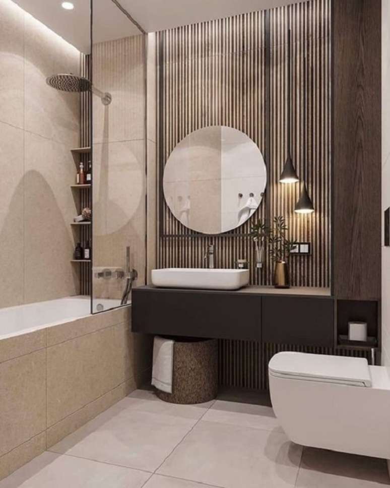 44. Porcelanato ripado no banheiro moderno &ndash; Foto Funnt ineed by