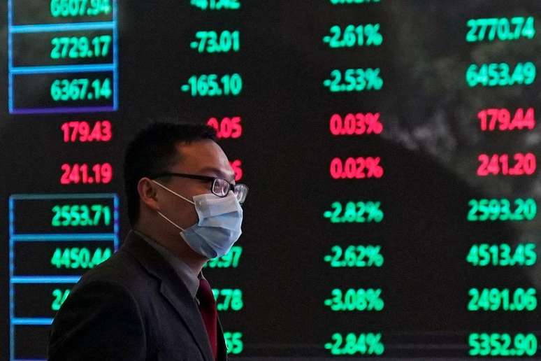 Homem usa máscara de proteção dentro da Bolsa de Valores de Xangai
28/02/2020
REUTERS/Aly Song