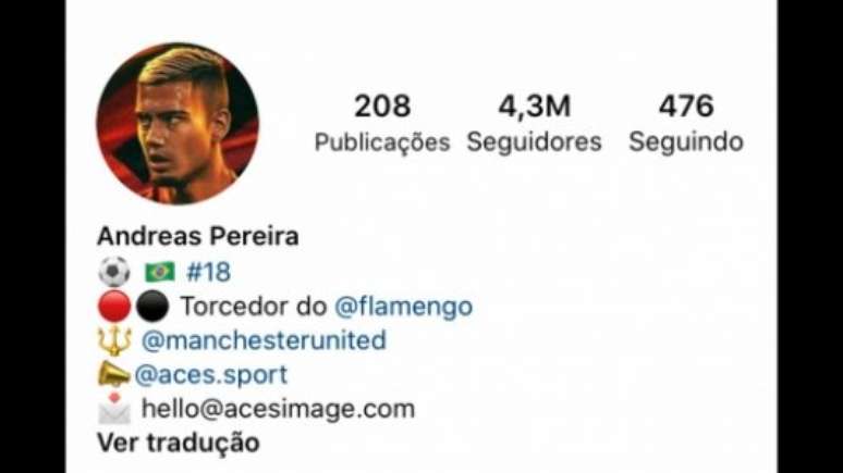 Andreas Pereira atualizou perfil nas redes sociais (Reprodução/Instagram/Andreas Pereira)
