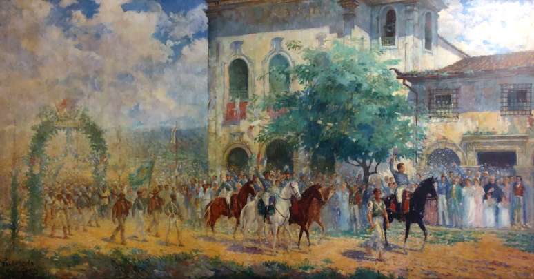 O quadro 'Entrada do Exército Libertador', de 1930, do artista Presciliano Silva, mostra uma cena diferente do que foi a realidade