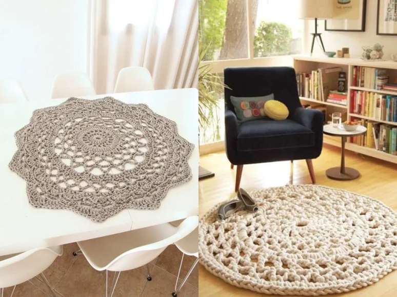 Esta peça central é o enfeite perfeito para uma mesa simples. / Acentue seu cantinho de leitura com um lindo tapete de crochê.