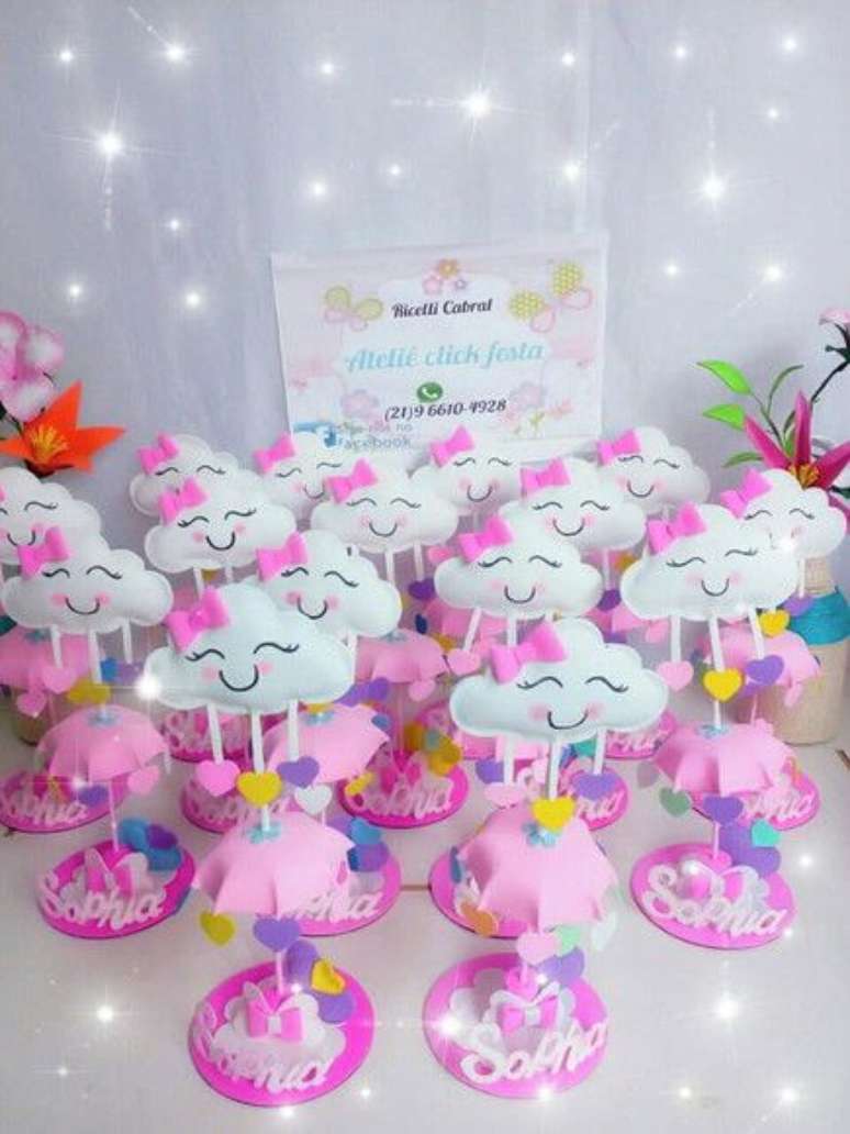 36. Apostar em muitos detalhes pode ser algo muito bom em uma festa chuva de ben&ccedil;&atilde;o. Foto: Elo7