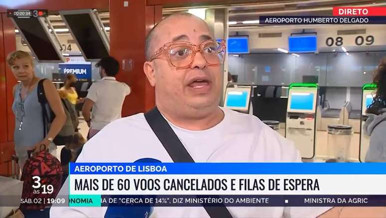 Abdiás Melo viralizou nas redes sociais após dar entrevista em TV portuguesa por estar preso no aeroporto de Lisboa.