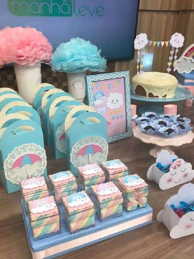 56. Ideias chuva de b&ecirc;n&ccedil;&atilde;os para mesa decorada &ndash; Foto: Inspire sua Festa