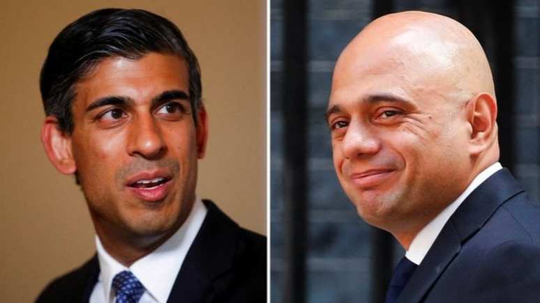 Os ministros das Finanças, Rishi Sunak (à esq.), e da Saúde, Sajid Javid, renunciaram