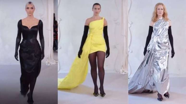 Kim Kardashian, Dua Lipa e Nicole Kidman em desfile de alta-costura da Balenciaga.