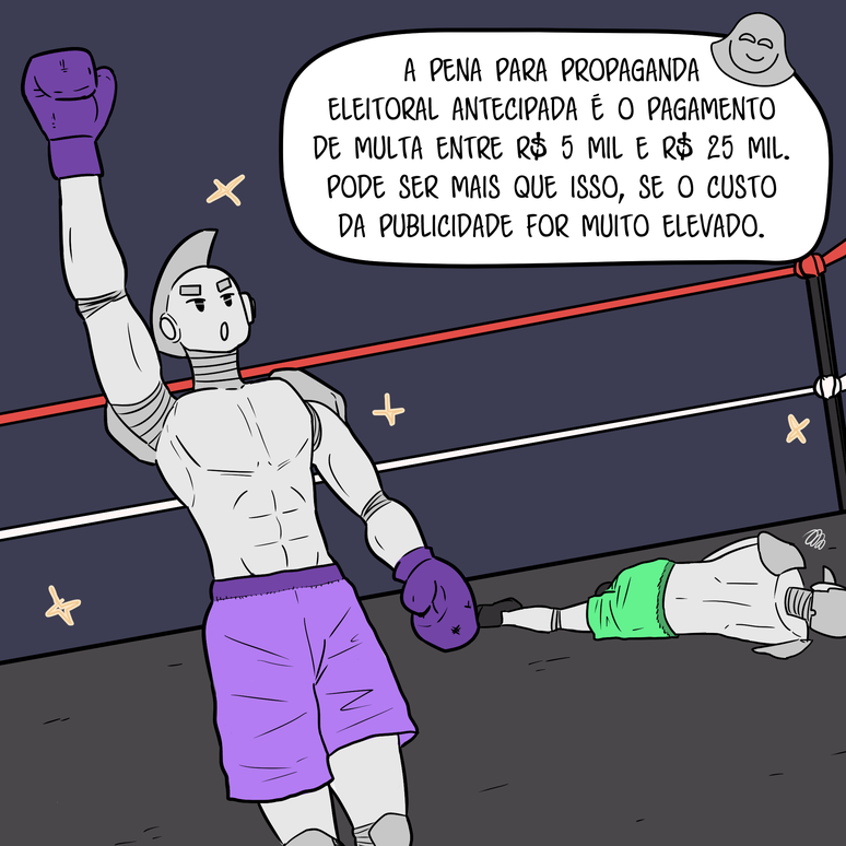 O advers&aacute;rio que n&atilde;o fez campanha antecipada vence a luta. F&aacute;tima explica que a multa para quem faz propaganda antes do prazo varia de R$ 5 mil a 25 mil reais, mas pode passar disso se a publicidade tiver sido muito cara.