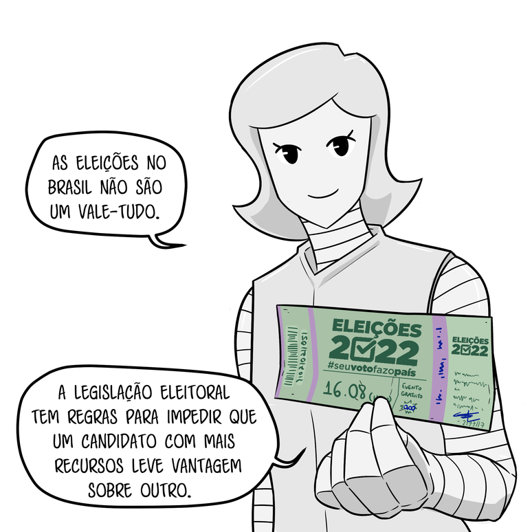 F&aacute;tima segura ingresso de um evento e explica que a legisla&ccedil;&atilde;o eleitoral possui regras para tentar impedir que as elei&ccedil;&otilde;es virem um vale-tudo, e um candidato com mais recursos tenha vantagem.