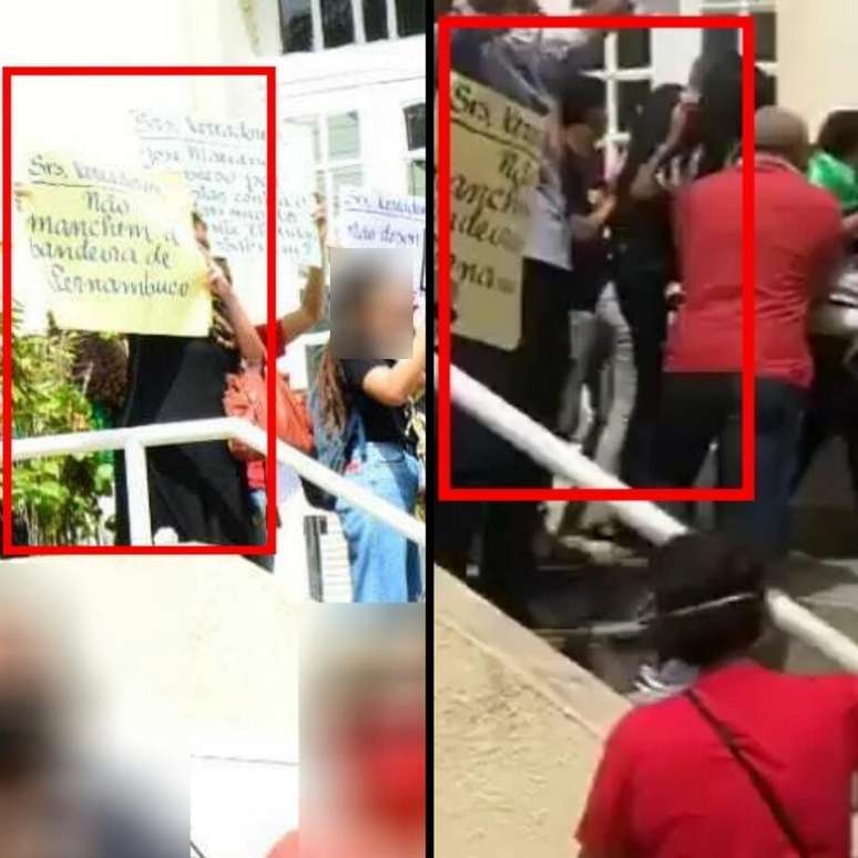 Comparativo mostra elementos id&ecirc;nticos entre uma foto divulgada pelo Sintepe e o v&iacute;deo difundido pelas pe&ccedil;as checadas