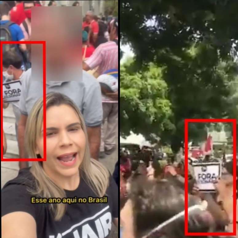 Comparativo mostra elementos id&ecirc;nticos entre um frame do v&iacute;deo gravado pela deputada estadual Clarissa T&eacute;rcio e um frame do v&iacute;deo difundido pelas pe&ccedil;as checadas.