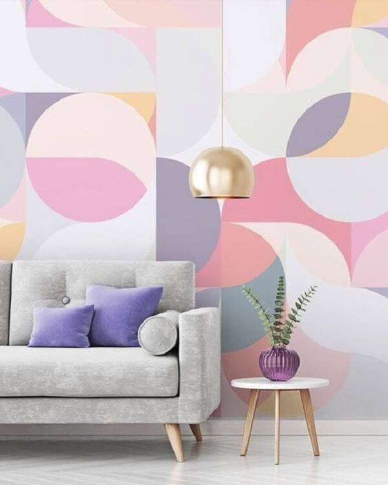 7. Decoração colorida com parede pintada com fita. Fonte: MdeMulher