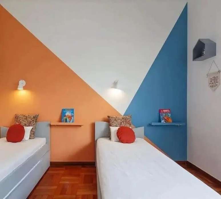 24. Pintar parede com fita crepe quarto decorado de forma única e criativa. Fonte: AMIS Arquitetura
