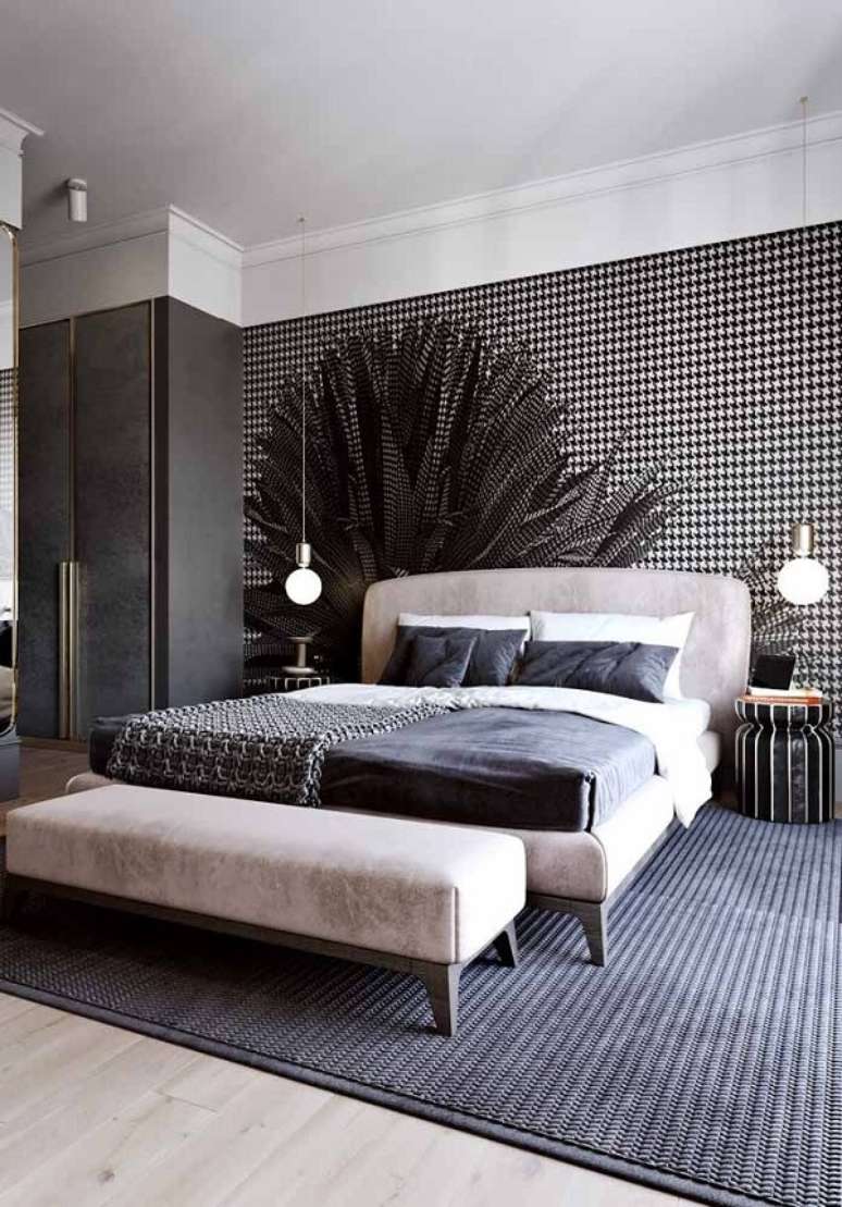 48. Quarto de casal com decora&ccedil;&atilde;o criativa e elegante. Fonte: Pinterest