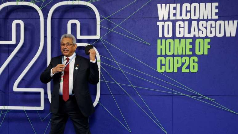 O ex-presidente do Sri Lanka, Gotabaya Rajapaksa, na conferência sobre mudanças climáticas COP 26