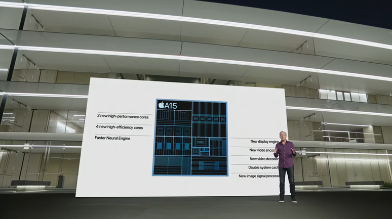 Com mudança na litografia, A16 Bionic pode apresentar grande salto em performance e eficiência (Imagem: Reprodução/Apple)