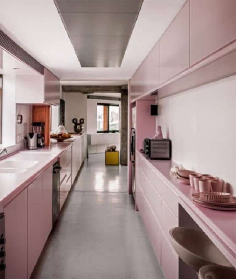 45. Cozinha em corian rosa &ndash; Foto Decorei