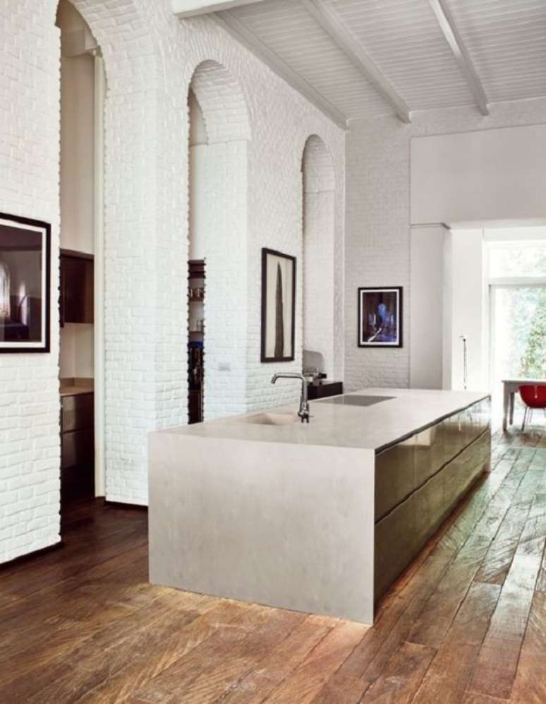 52. Ilha de cozinha feita corian cinza &ndash; Foto Casf Surfaces