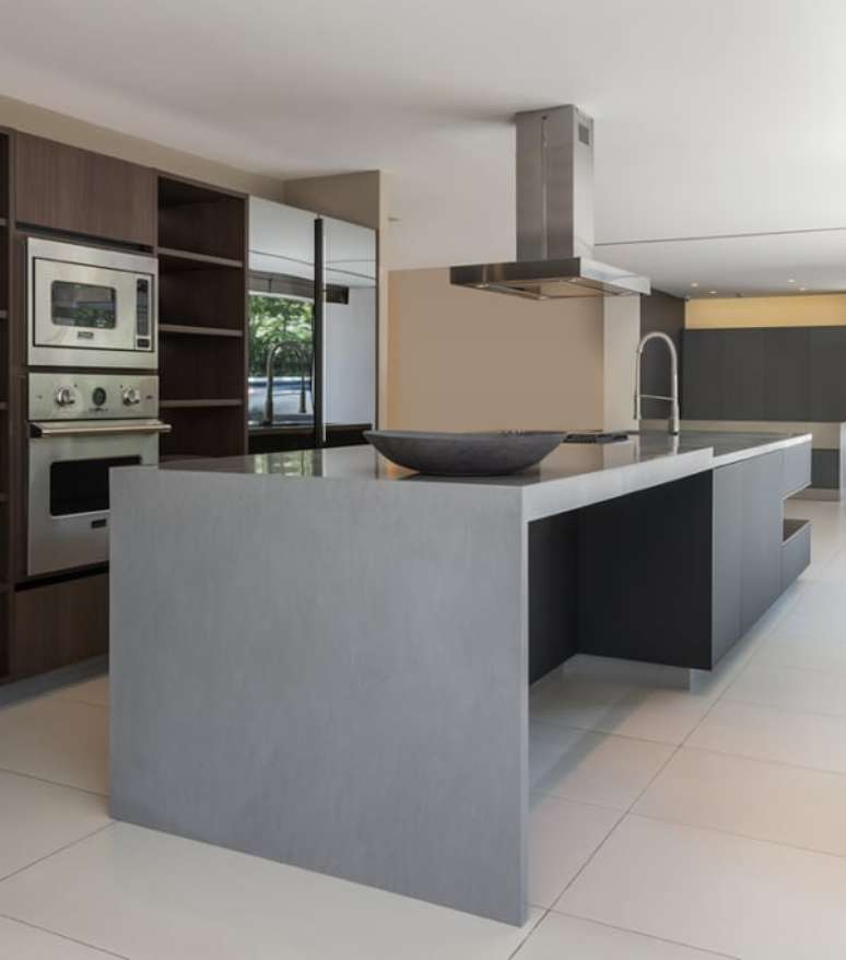 3. Bancada de corian cinza moderna – Foto Decorei