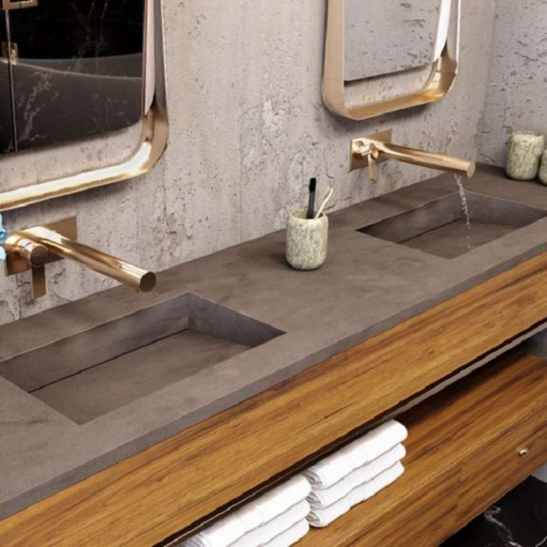 4. Banheiro cinza com bancada de pedra corian &ndash; Foto Casf