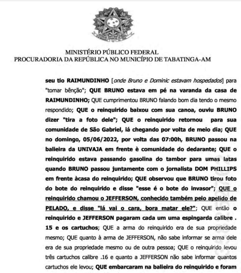 Leia a &iacute;ntegra da den&uacute;ncia da Procuradoria contra os acusados de matar Bruno e Dom