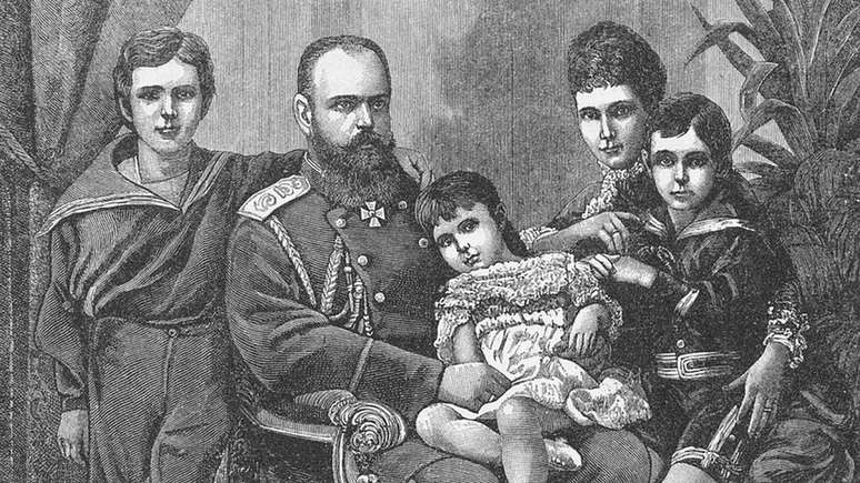 Czar Alexandre 3º com a imperatriz Maria Feodorovna e suas filhas