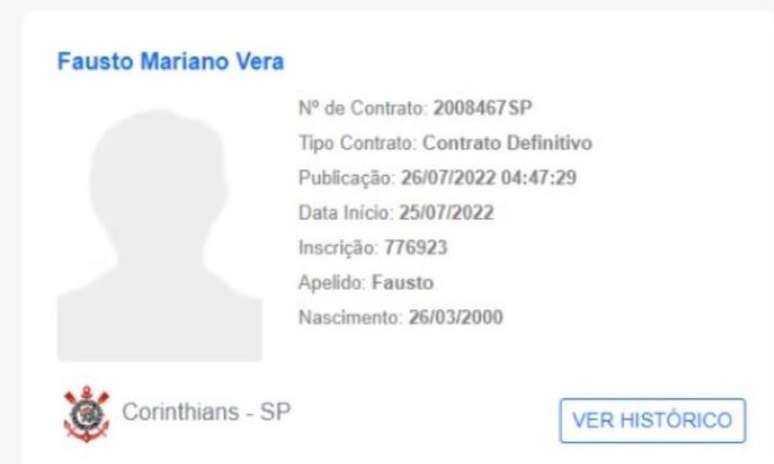 Fausto Vera foi regularizado no BID, da CBF