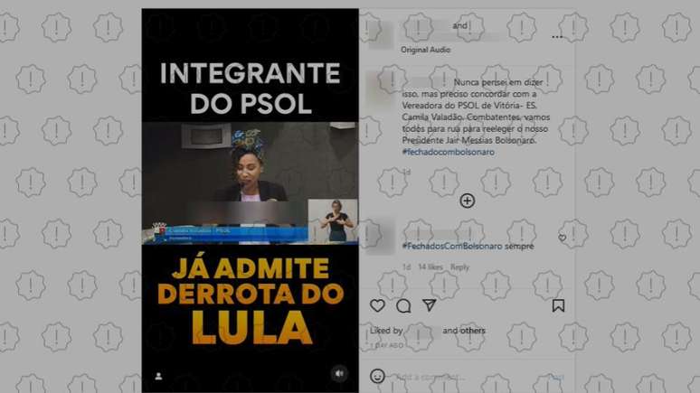 Posts fazem crer que a vereadora Camila Valadão (PSOL-ES) admitiu derrota de Lula; registro, no entanto, omite que se trata de um ato falho