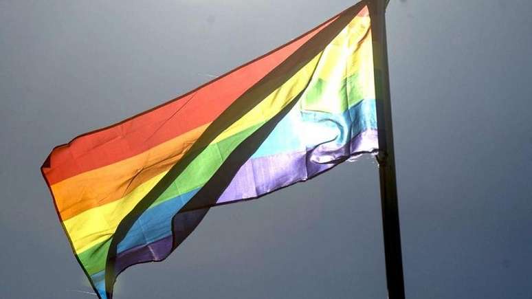 Imagem mostra uma bandeira LGBTQIA+