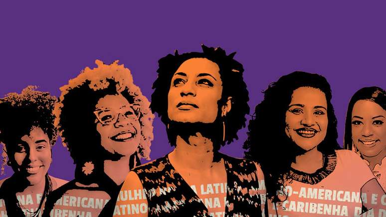 Ilustração mostra a vereadora Marielle Franco, assassinada em 2018, e mulheres negras que carregam seu legado.