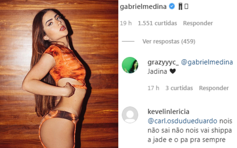 Comentário de Gabriel Medina em post de Jade Picon rendeu elogios e críticas