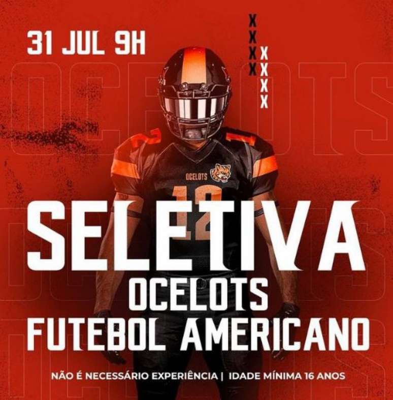 Time de futebol americano Ocelots abre seleção para novos atletas