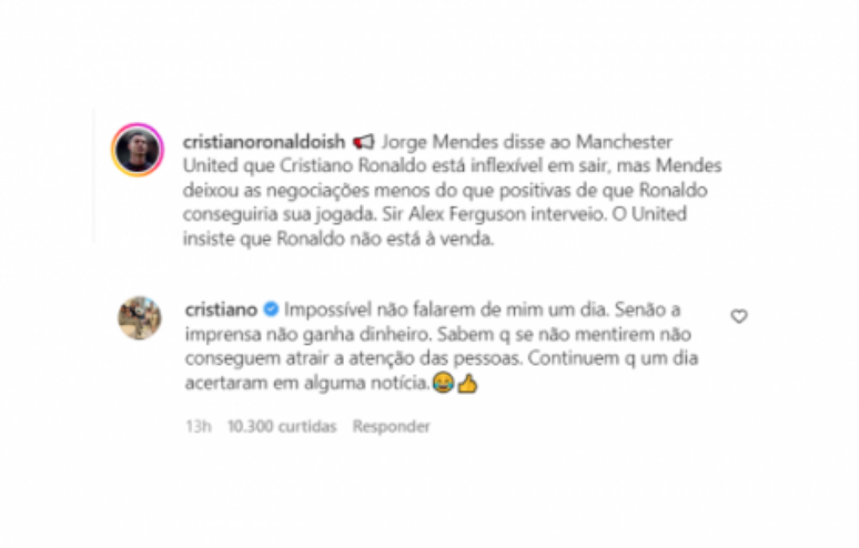 Cristiano Ronaldo rebate especulações (Foto: Reprodução)