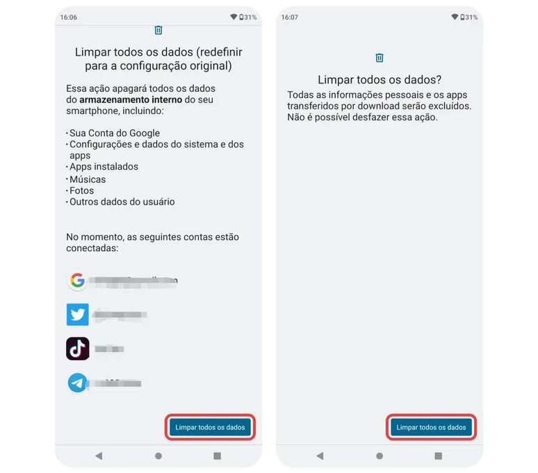 Telas finais confirmam conteúdos que serão deletados do Moto G82 5G (Imagem: Captura de tela/Canaltech)