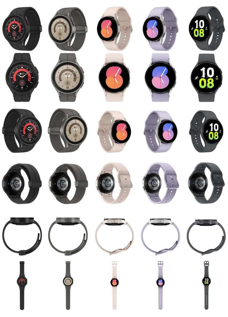 Novas imagens de renderização mostram a série Galaxy Watch 5 de todos os ângulos (Imagem: 91mobiles/EvLeaks)