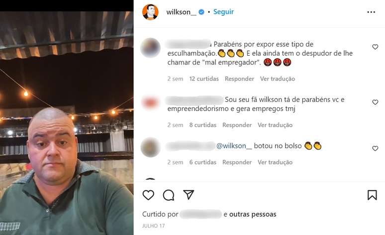 Wilkson Araujo fez live criticando a fiscalização feita pelas auditoras em seu estabelecimento alimentício