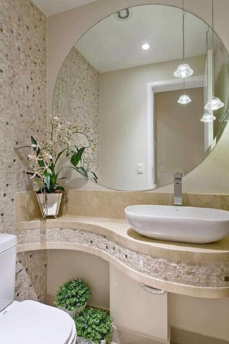 68. Pia de banheiro de mármore bege com cuba de apoio branca – Foto Homify