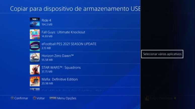 Antes de trocar o HD do PS4, é importante fazer backup de saves e outros arquivos salvos caso deseje levar estas informações ao novo componente (Imagem: Captura de tela/Felipe Demartini/Canaltech)