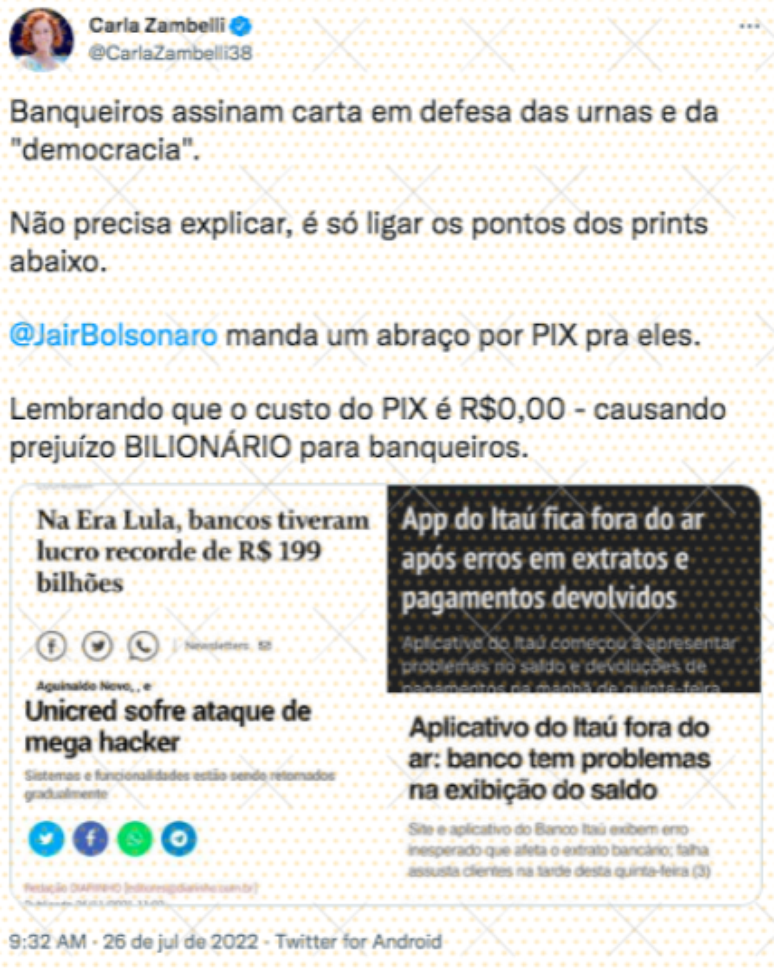 print de tuíte da deputada Carla Zambelli