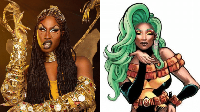 Shea Couleé a esquerda, a drag mutante Darkveil a direita 