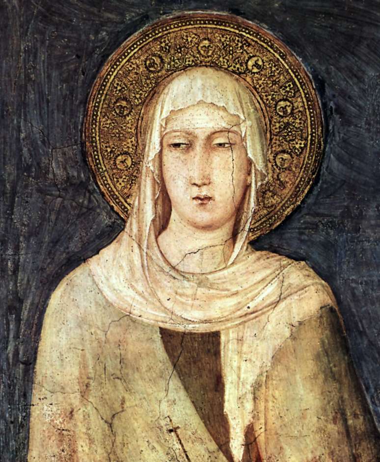 Imagem de Santa Clara feita por Simone Martini (1312-1320), que fica na basílica de São Francisco em Assis. Itália