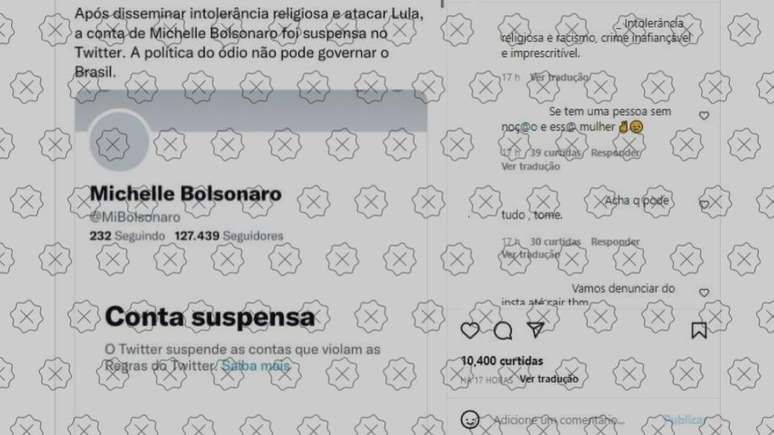 Postagem engana ao afirmar que conta suspensa no Twitter era de Michelle Bolsonaro