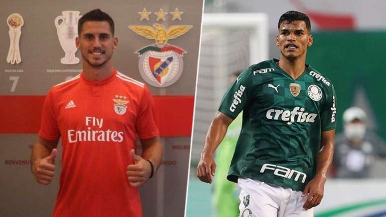 Gabriel Pires e Danilo Barbosa (Montagem Lance!
Fotos: Divulgação / Benfica; Cesar Greco / Palmeiras)