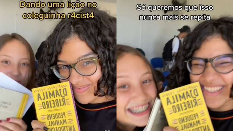 Além dos livros, elas presentearam o colega com uma carta assinada por todas as meninas da turma