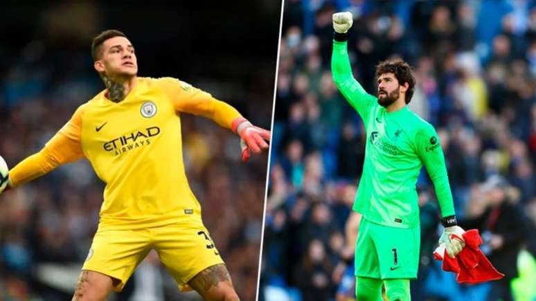 Ederson e Alisson disputam o Troféu Yashin, premiação do melhor goleiro da temporada (Foto: PAUL ELLIS / AFP)