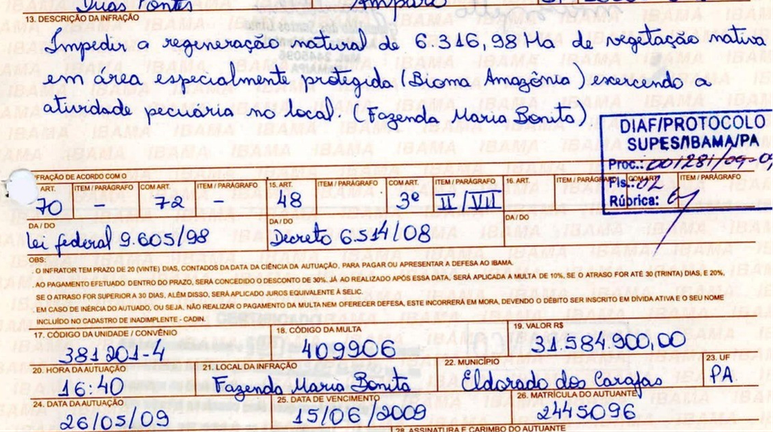 Autuação de fazenda em 2009 no Pará tinha 'peso histórico', segundo um servidor, mas acabou prescrita